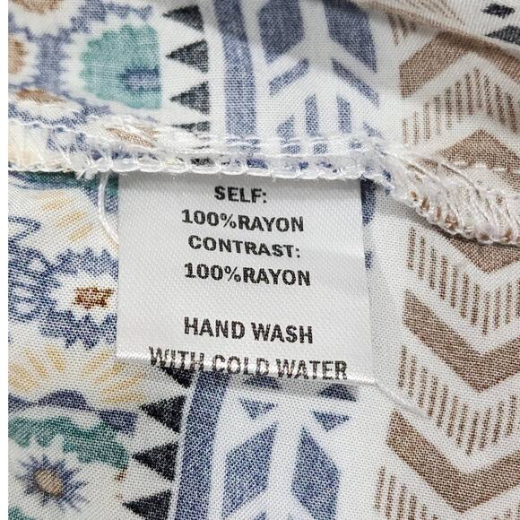 Easel Tunic Top Blouse V Neck Three Quarter Sleeve Size Medium Blue Boho Artsy - Picture 3 of 6